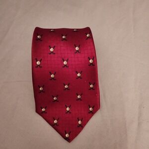 Tommy Hilfiger Mens Silk Necktie Golf Pattern Red  Designer Made in Italy Dapper